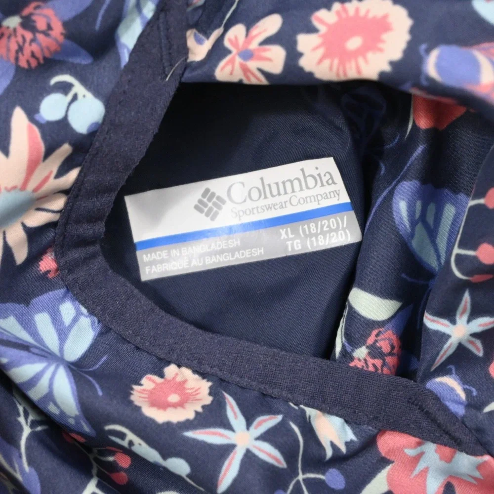 Columbia Reversible Jacket Girls XL (18/20) Navy Blue Floral Butterfly Hooded - Picture 8 of 14